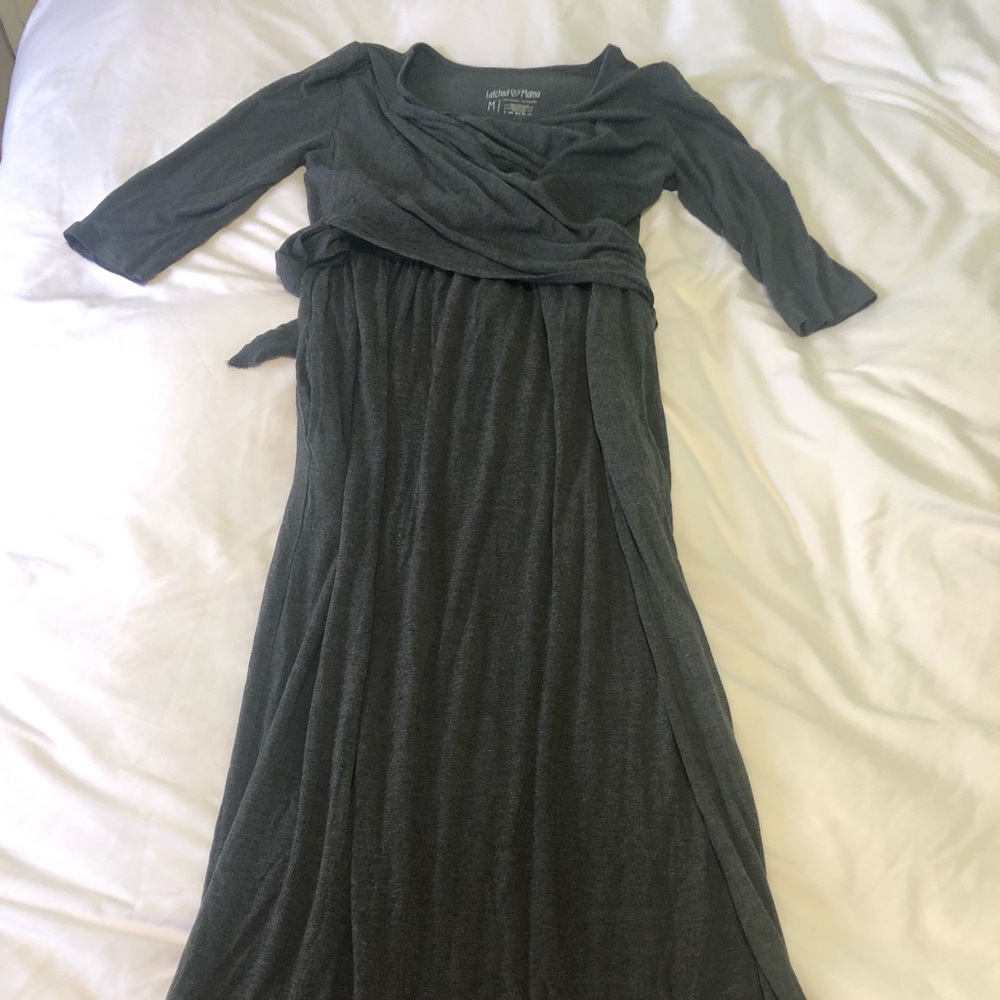 Latched Mama Grey maxi nursing dress